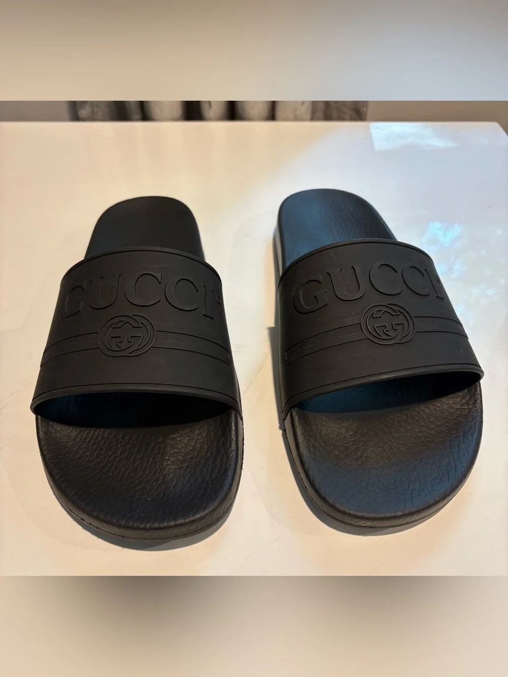 Gucci Black Logo Slide Sandals, Authentic